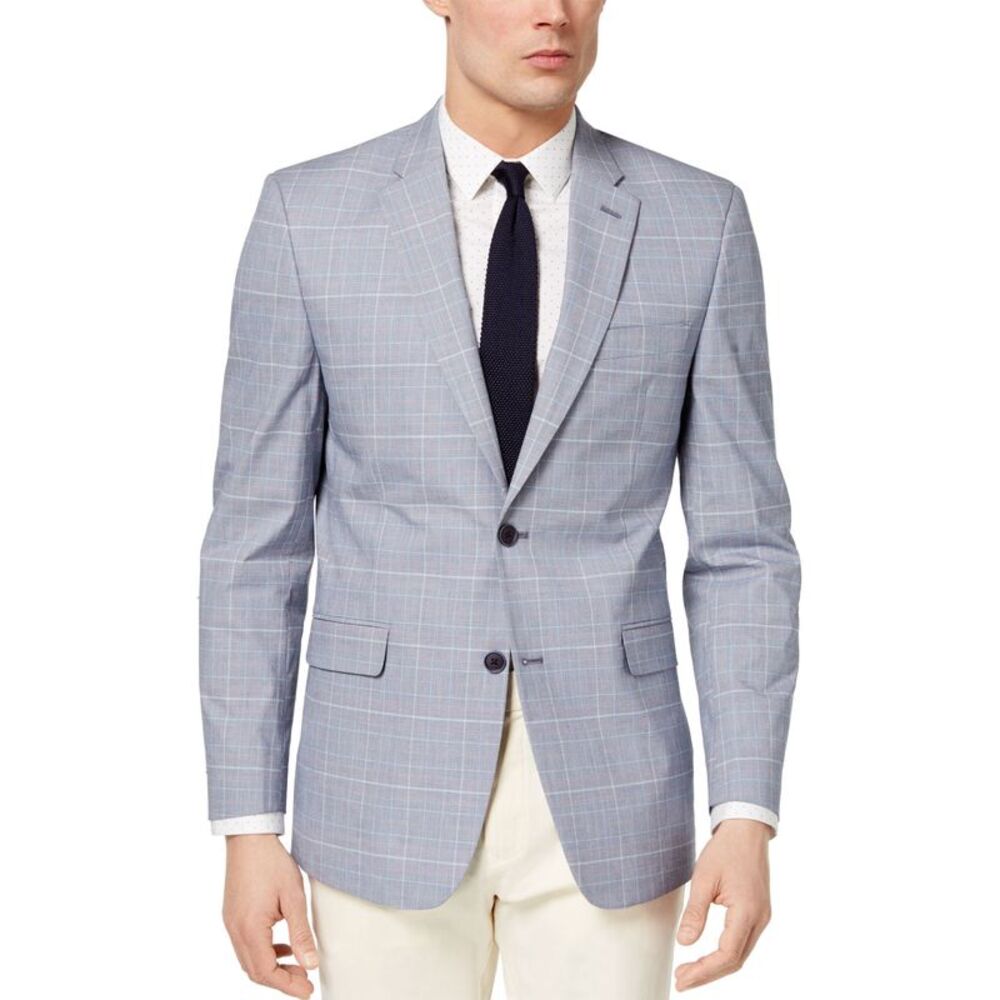Tommy Hilfiger Mens Modern-Fit Plaid Sport Coat 44 Long Blue/Red Blazer - NWT
